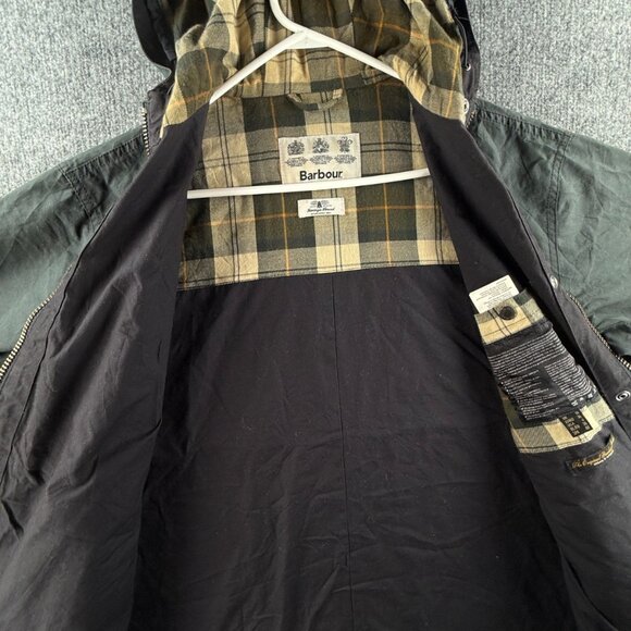 Barbour Rain Parka Heritage Brand Waxed Jacket Women Blue Hooded Size 6 US - Picture 12 of 16